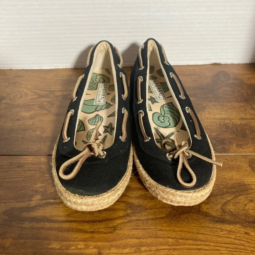 Sperry Top-Sider Womens Black Canvas Espadrille Boat Shoes‎ 9835117 Size 6.5M